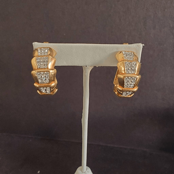 Swarovski Swan Signed Gold Plated Tiered Hoop Clip-on Earrings - Picture 2 of 10